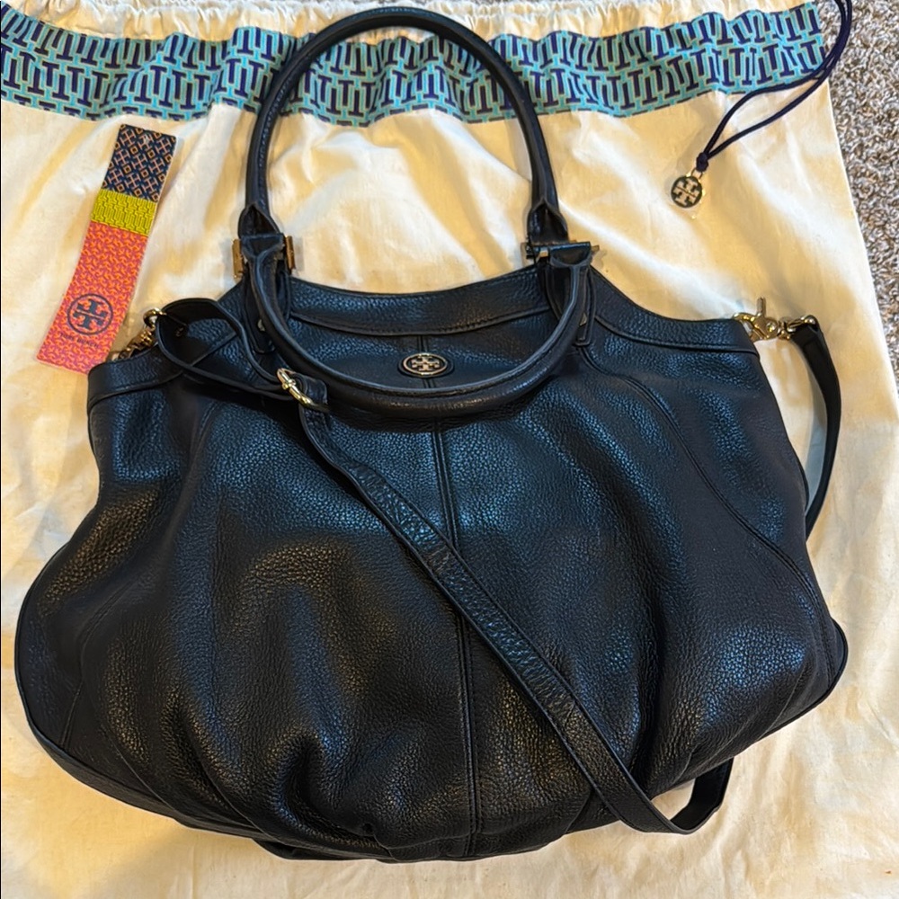 Tory Burch Black Leather Tote with Strap